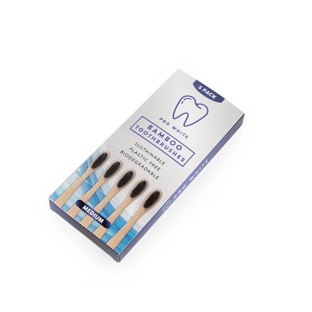 Multipack bamboo toothbrushes with black activated charcoal bristles for sustainable eco-friendly oral care