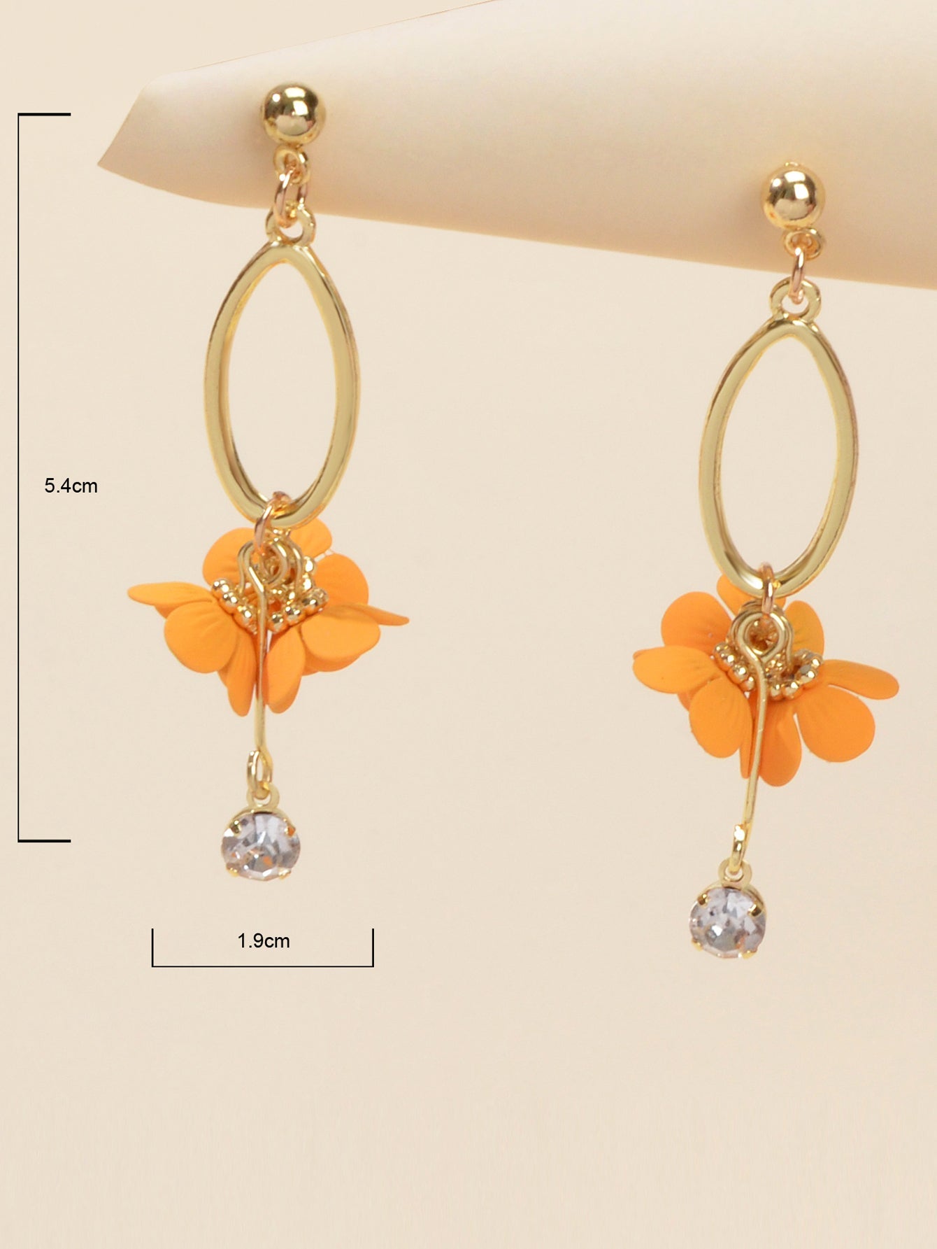 Orange rhinestone charm dangle earrings with gold tone finish for women's party decoration — view 5