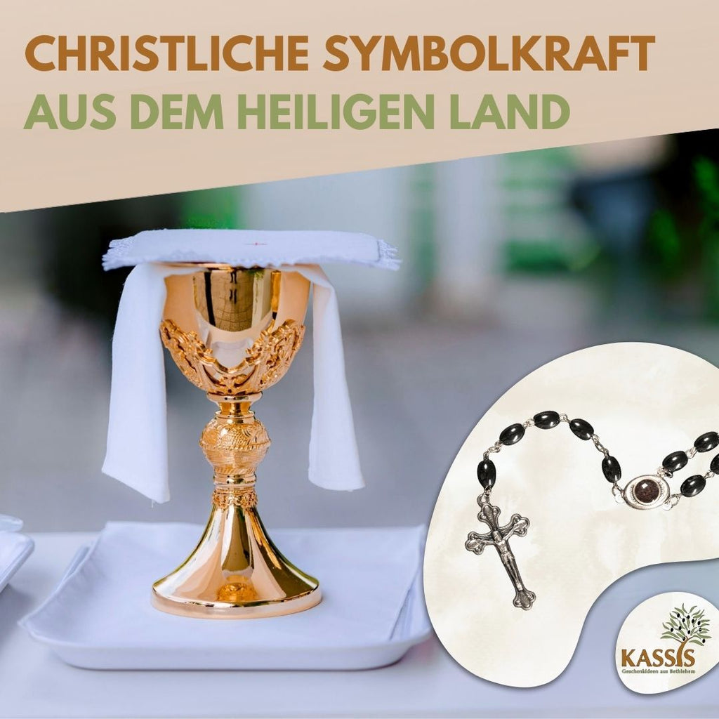 Rosenkranz mit ovalen Hämatitperlen (53 cm) | Gebetskette mit Metallkreuz, Geschenk zur Taufe, Kommunion & Firmung-4