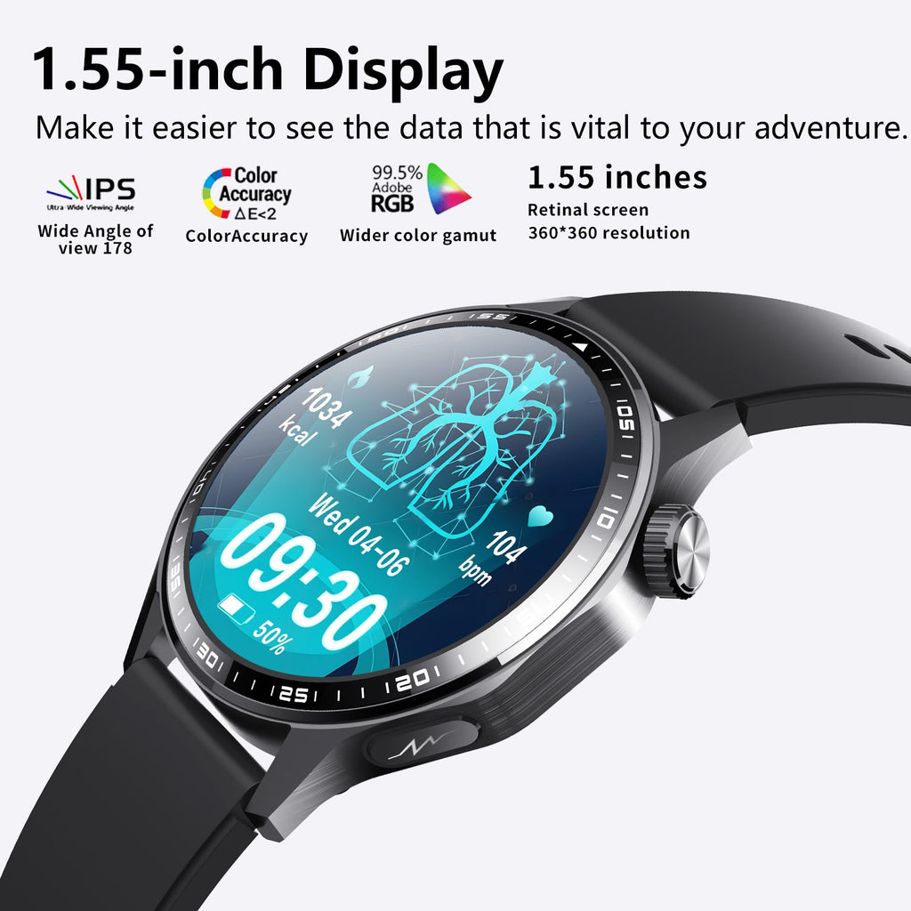 Black advanced health and fitness smartwatch with digital display showing vital health metrics. — view 3
