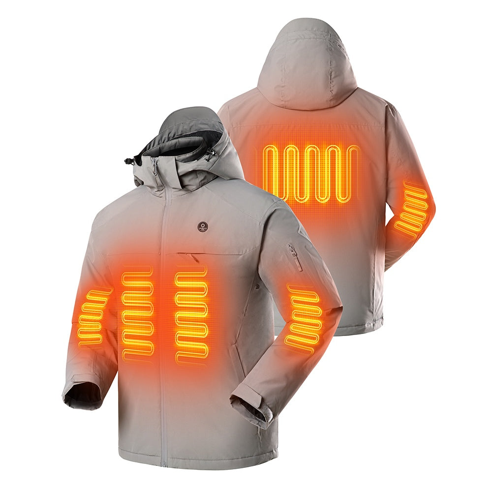 Heated winter ski jacket in waterproof polyester with detachable hood and zip pockets — view 2