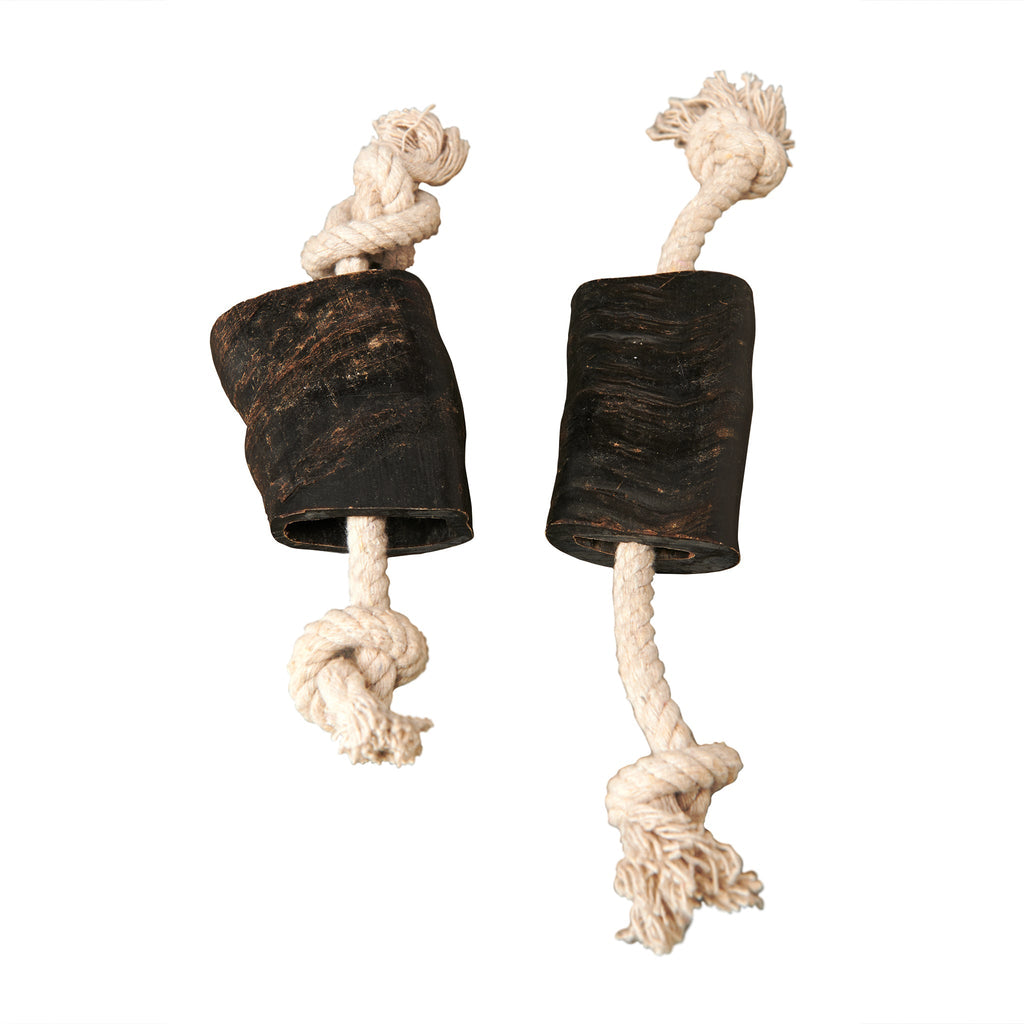 Two count natural water buffalo horn dog chews with fourteen inch cotton rope tug toy — view 2