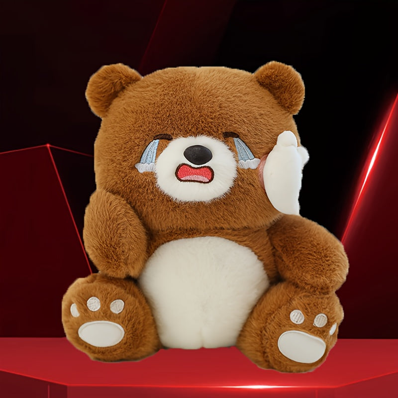 Tan happy crying bear plush toy made of soft polyester for kids and valentines gifting — view 4