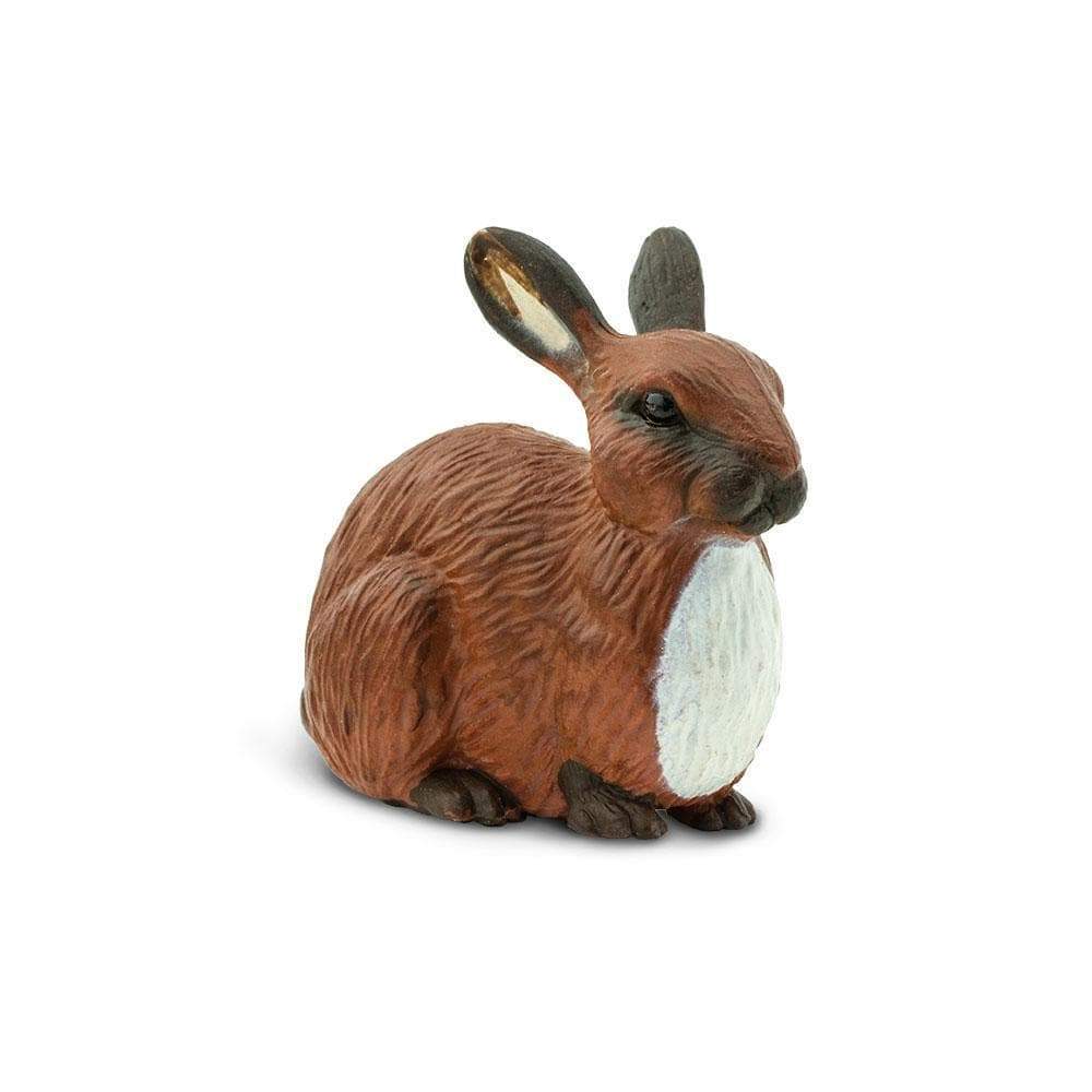 Small realistic brown rabbit toy figurine with textured fur and white chest on a plain background — view 4