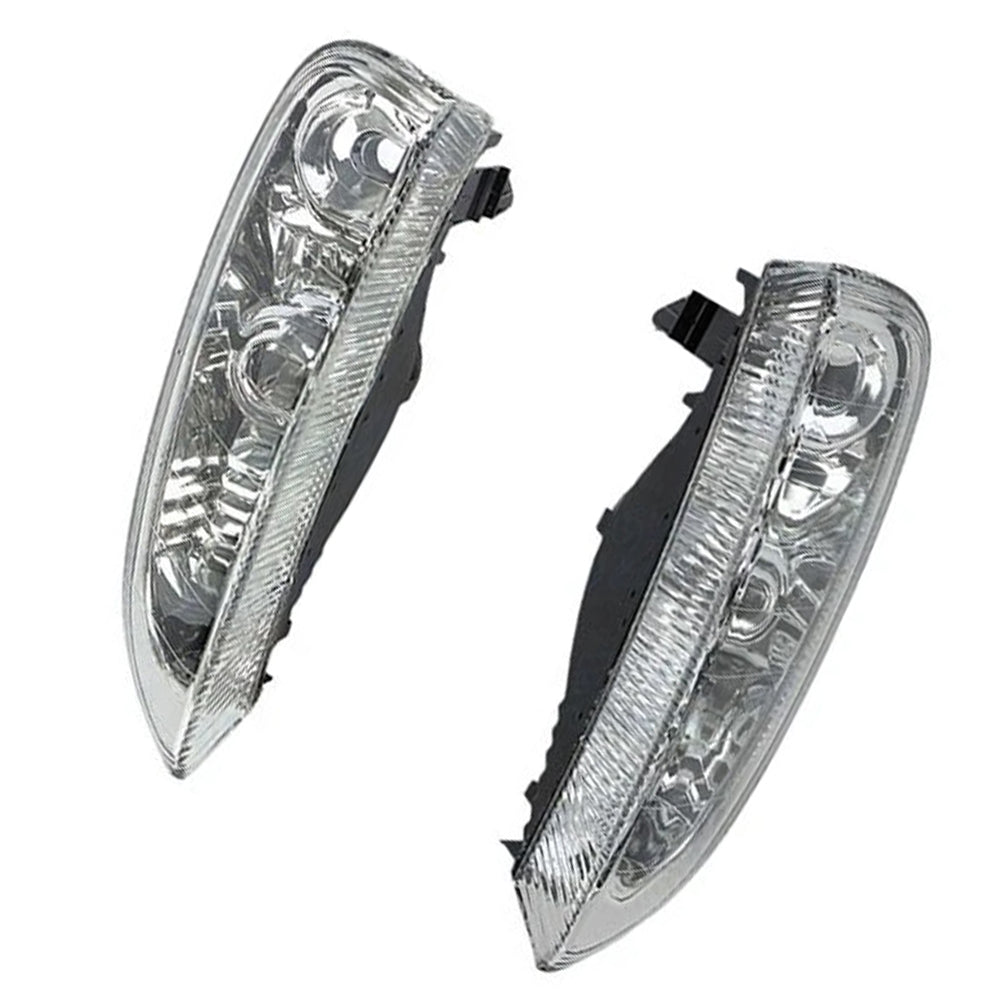 Pair of daytime running light covers with clear lens and black housing for Porsche Cayenne