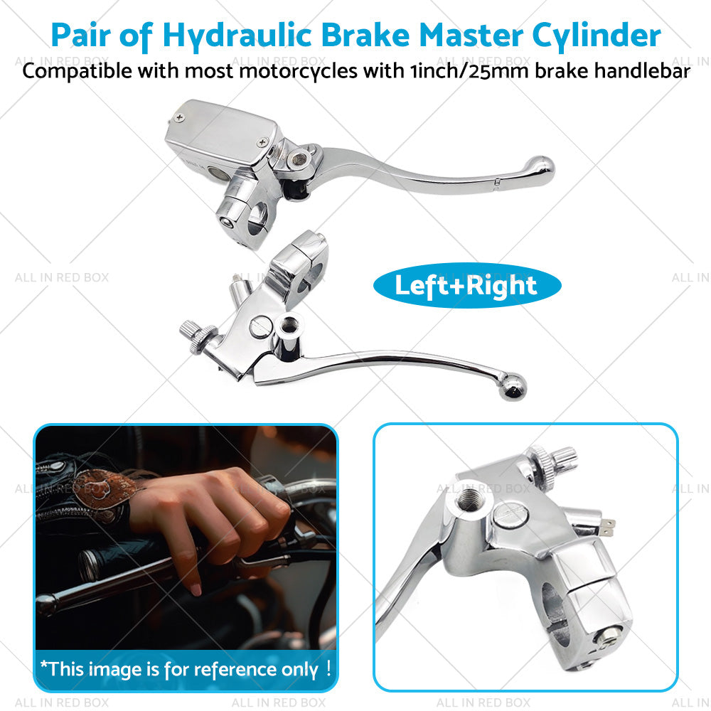 Chrome motorcycle brake master cylinder and clutch lever set in polished aluminum for 1-inch handlebars — view 5
