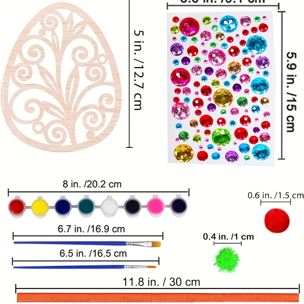 24 piece DIY wooden egg craft kit featuring unpainted hanging ornaments with etched floral patterns — view 5