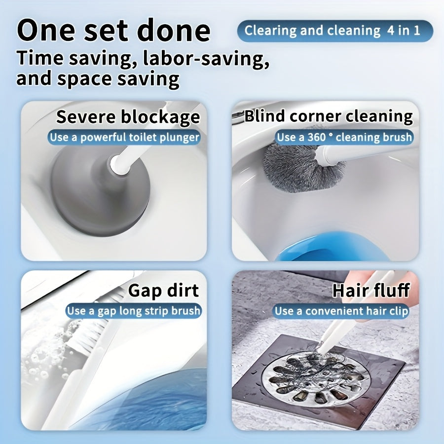 Wall mounted plastic toilet brush set with interchangeable cleaning heads and long ergonomic handle — view 5