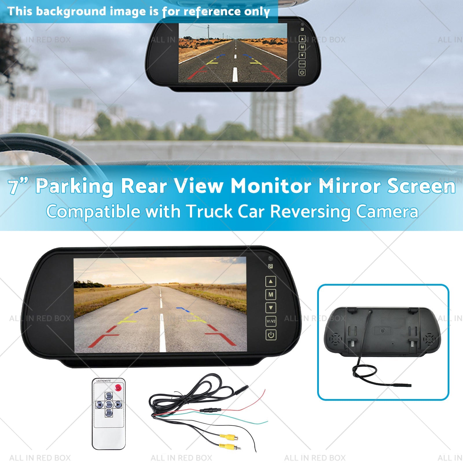 7-inch digital rearview mirror monitor screen for trucks and cars, showing reversing camera video feed — view 3