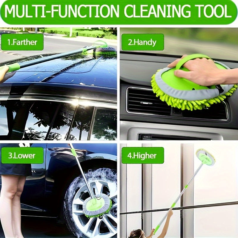 Green 120cm long handle microfiber car wash brush mop kit for cleaning vehicles — view 3