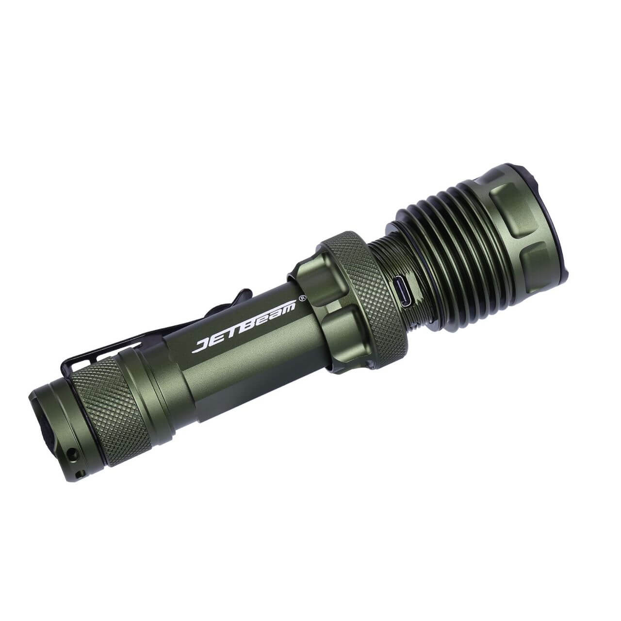Black tactical flashlight with rugged waterproof body and textured grip for outdoor use — view 5