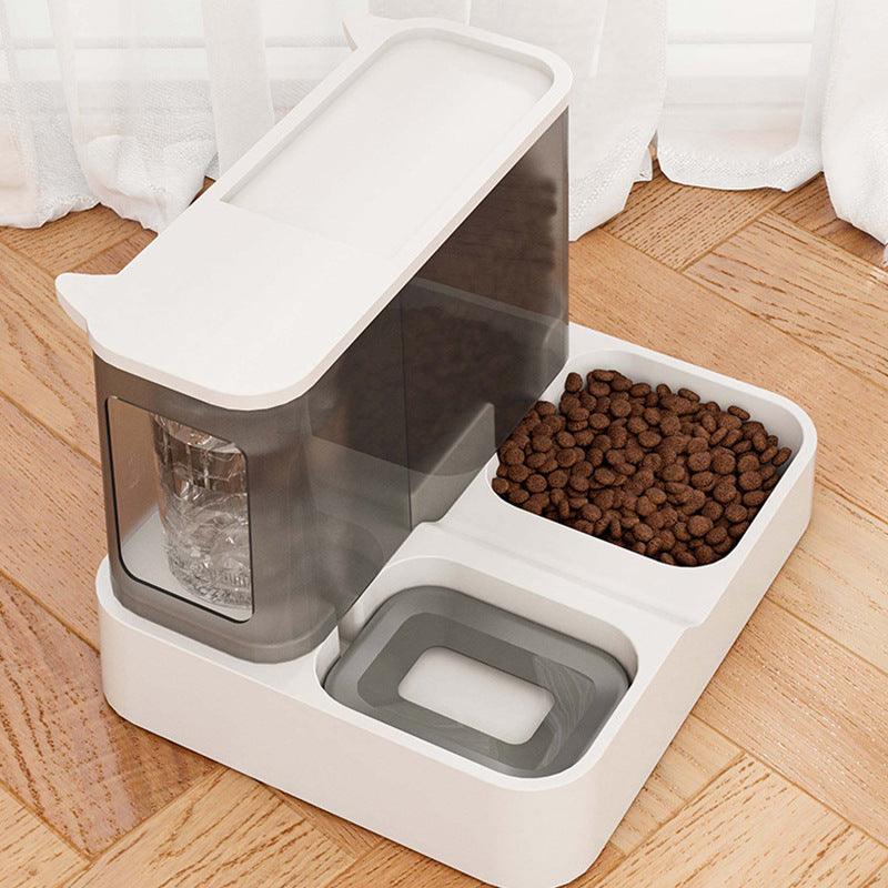 Large capacity automatic plastic cat feeder and water dispenser available in stylish modern colors.