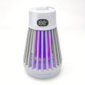 White 2-in-1 electric mosquito killer lamp and LED camping light on plain background