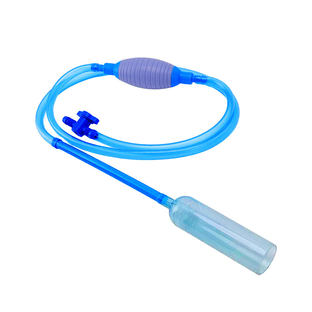 Blue plastic aquarium gravel cleaner vacuum with long siphon hose, strainer, and water flow control. — view 3