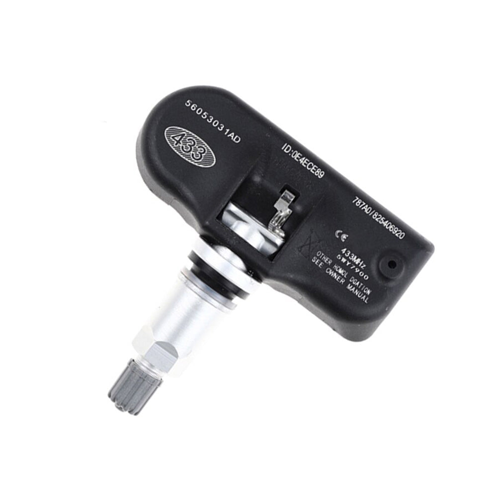Black tire pressure monitoring sensor with metal valve stem for Jeep and Chrysler vehicles