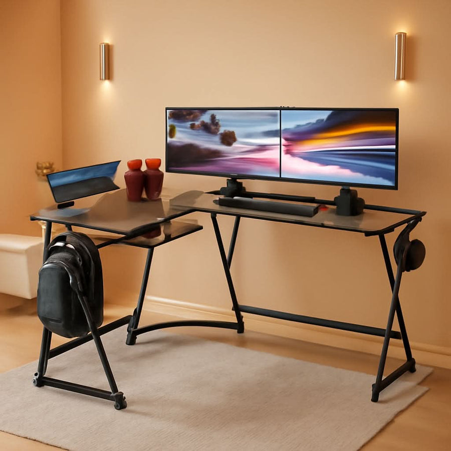 Vista Rustic Brown L Shaped Desk With Monitor Stand
