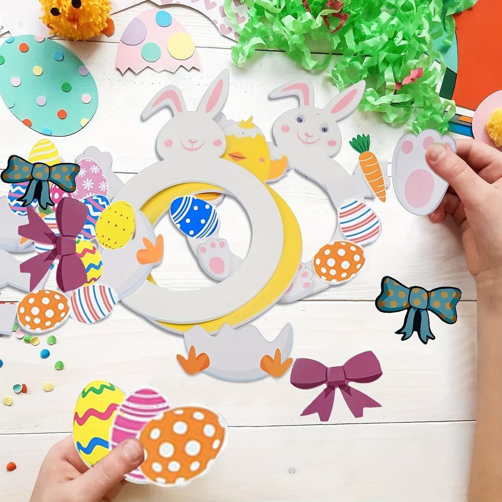 Colorful Easter bunny and chick wreath making kit with self-adhesive EVA foam pieces — view 4