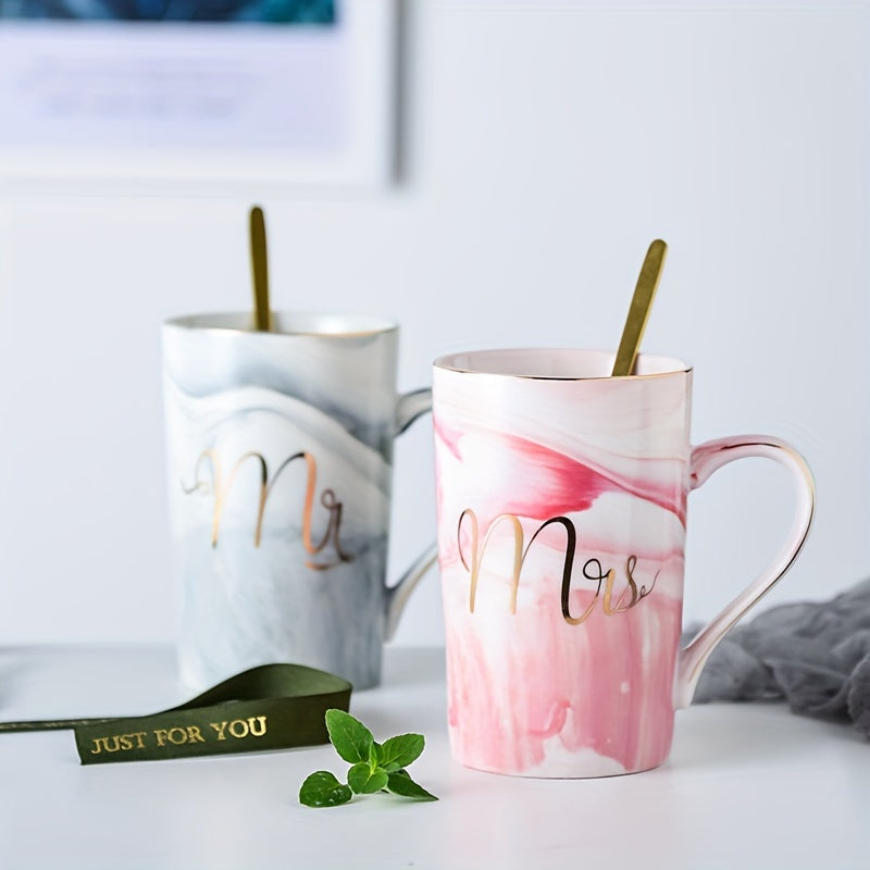 Chic marble ceramic coffee mug set matching pair of 400ml elegant drinkware cups — view 2