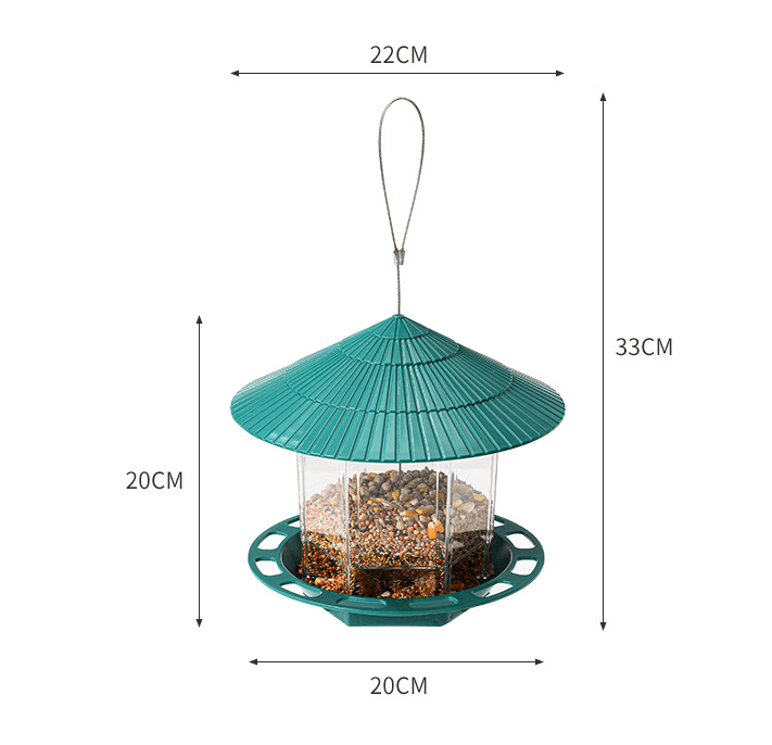 Transparent green plastic hanging bird feeder with automatic seed dispenser for outdoor garden spaces — view 4