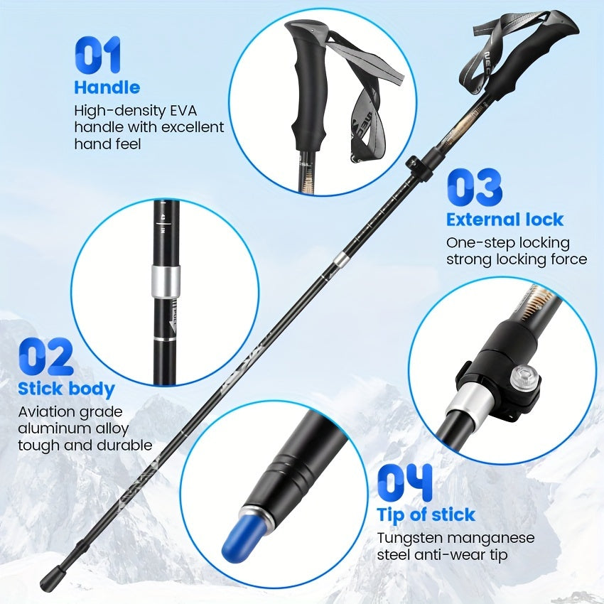 Black aluminum adjustable trekking poles with ergonomic EVA foam grips for outdoor hiking and backpacking. — view 3