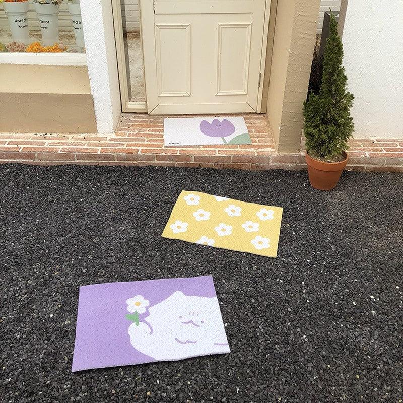 Floral cat litter mat with high elastic wire loop surface and eco friendly PVC backing — view 3