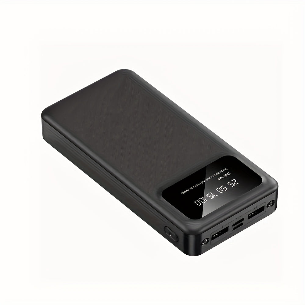 Ultra-thin 30000mAh portable power bank with dual LED flashlight for fast charging mobile devices.