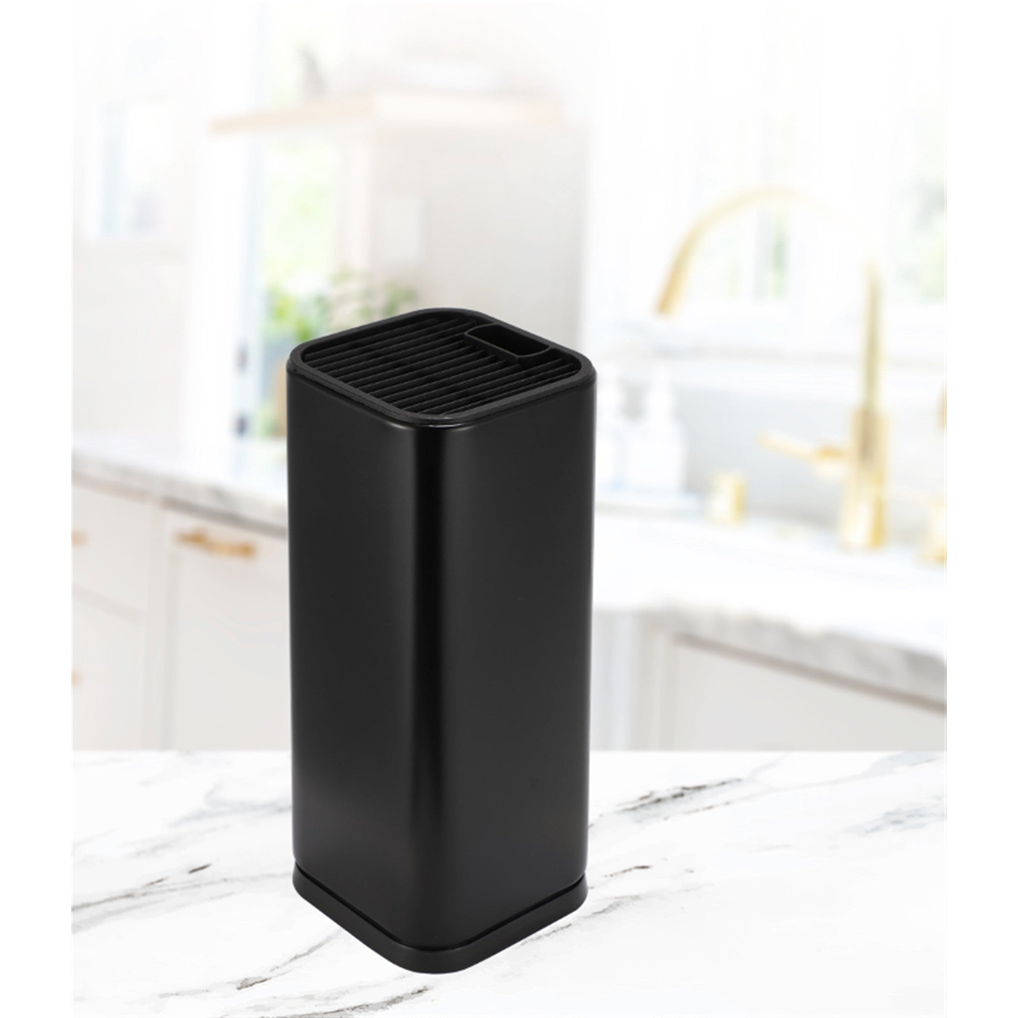Sleek black universal knife block holder for safe kitchen countertop blade storage and organization — view 4
