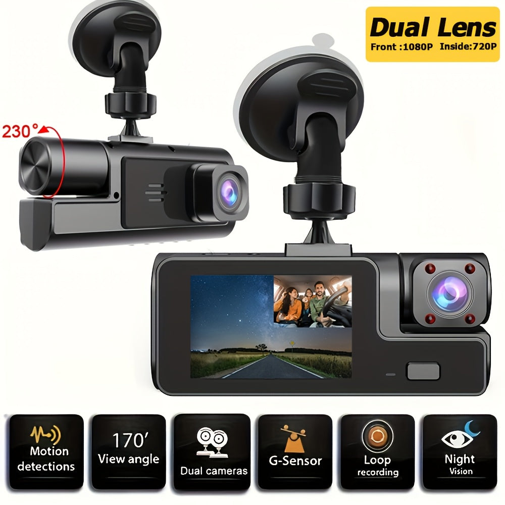 Compact dual lens car dash cam in black for front road and interior vehicle recording — view 5