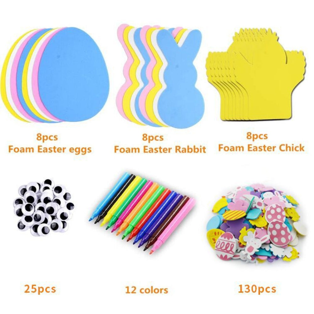 191-piece Easter craft kit with colorful foam stickers, paper bunnies, chicks, and egg decorations — view 4