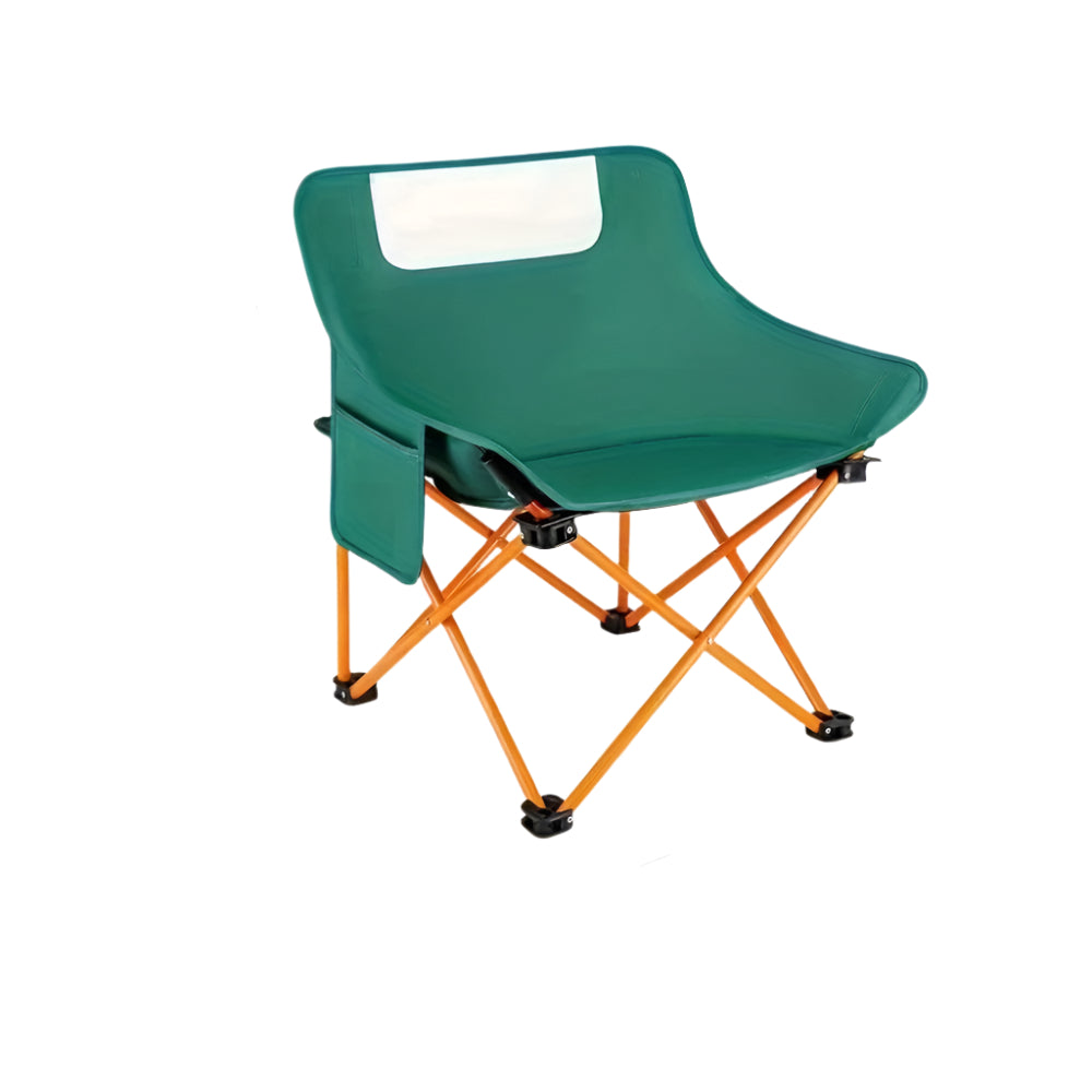 Green portable folding camping chair with aluminum frame and carrying bag for outdoor adventures
