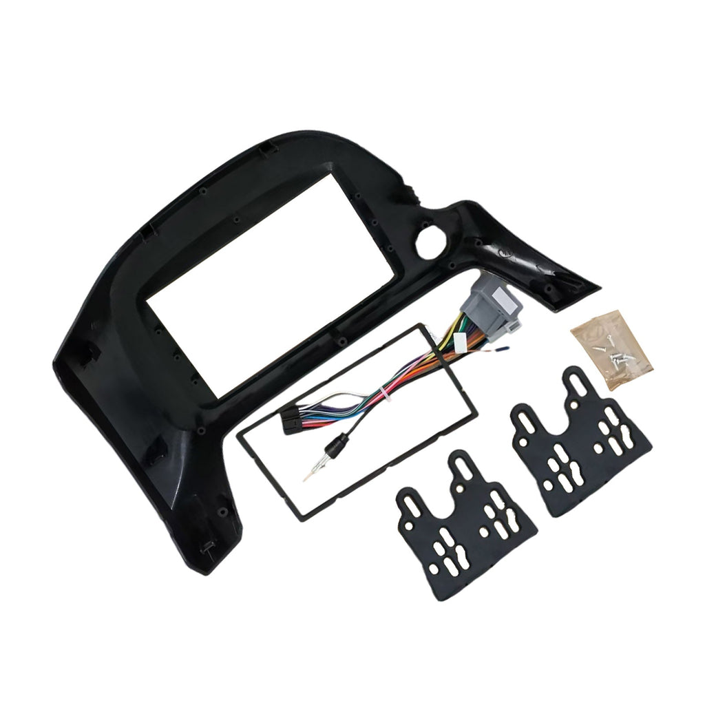 Black ABS plastic car stereo radio dash panel trim and Android navigation adapter cable set — view 3