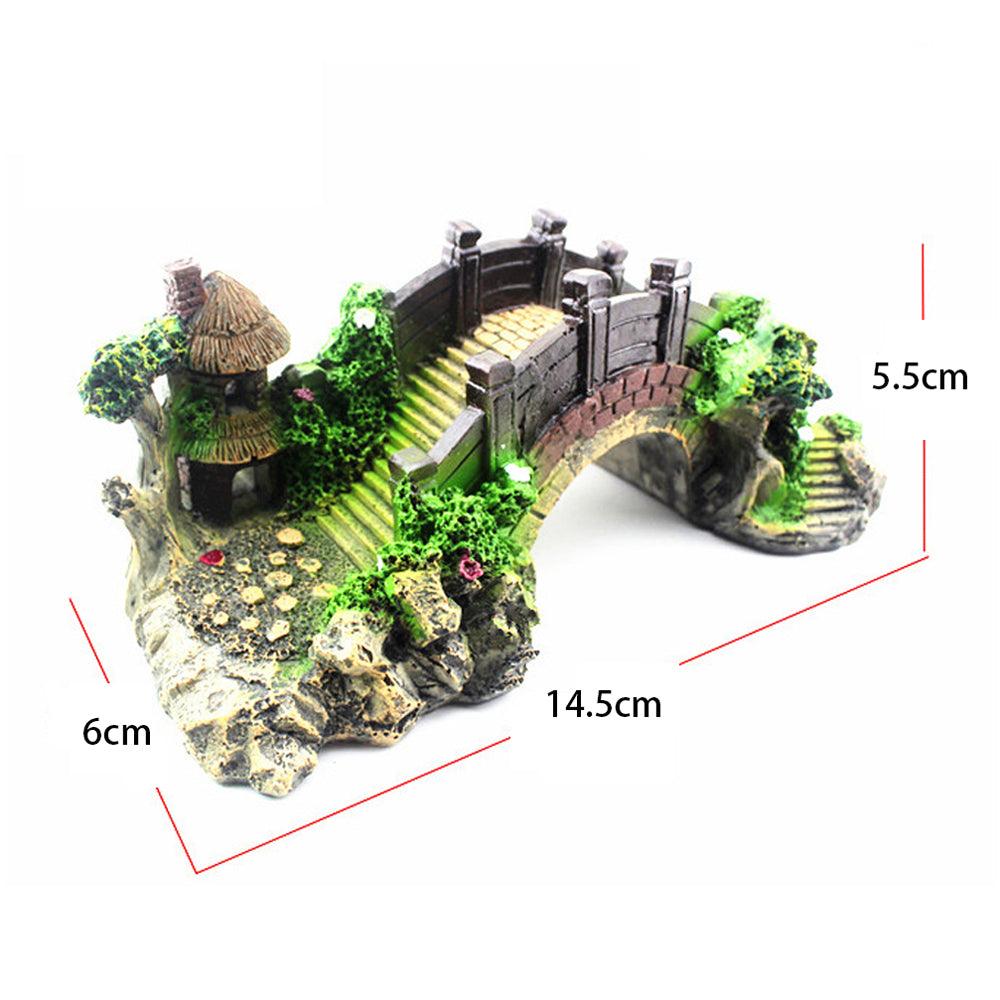 Retro black and red resin arch bridge aquarium decoration for fish tank landscaping — view 2