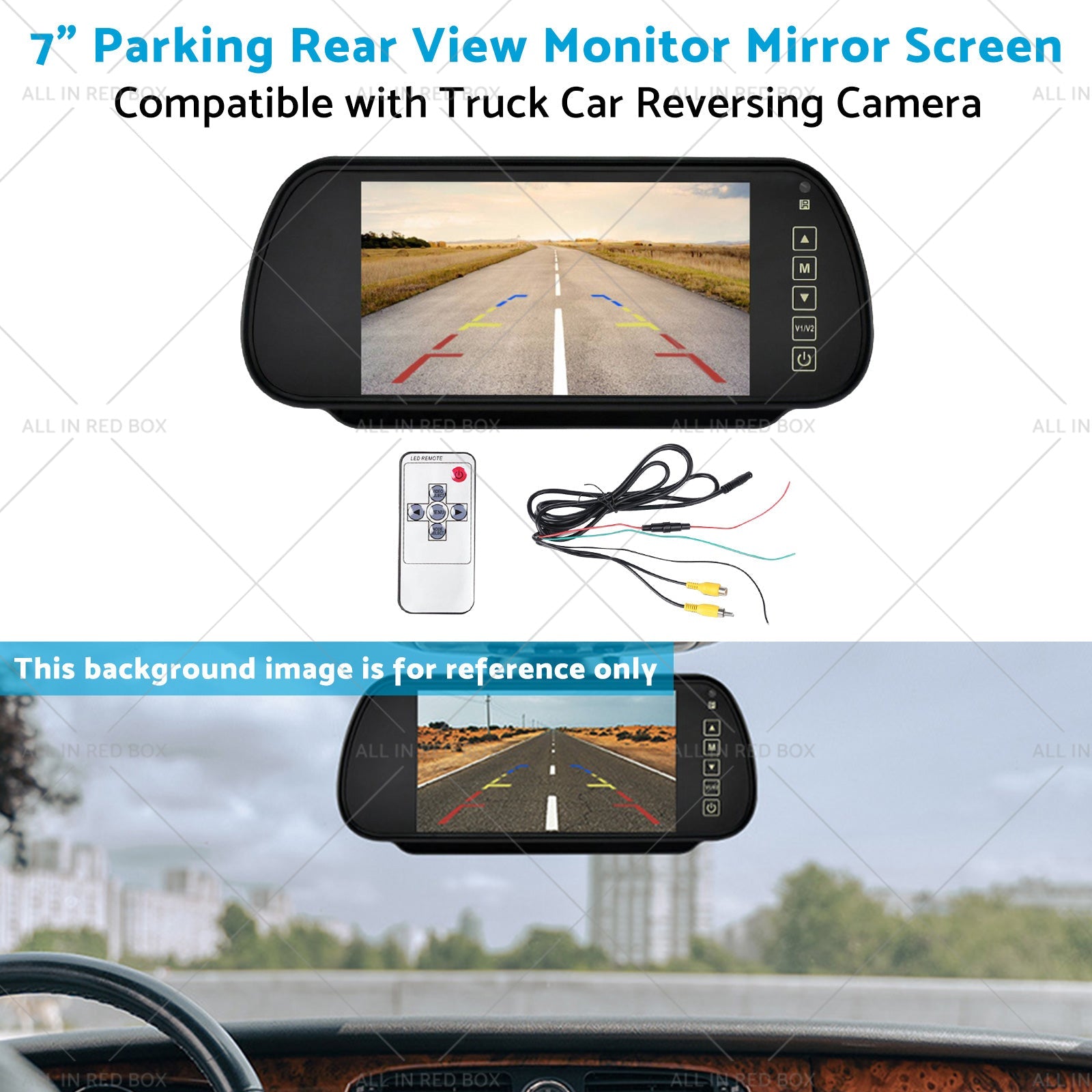 7-inch digital rearview mirror monitor screen for trucks and cars, showing reversing camera video feed — view 5