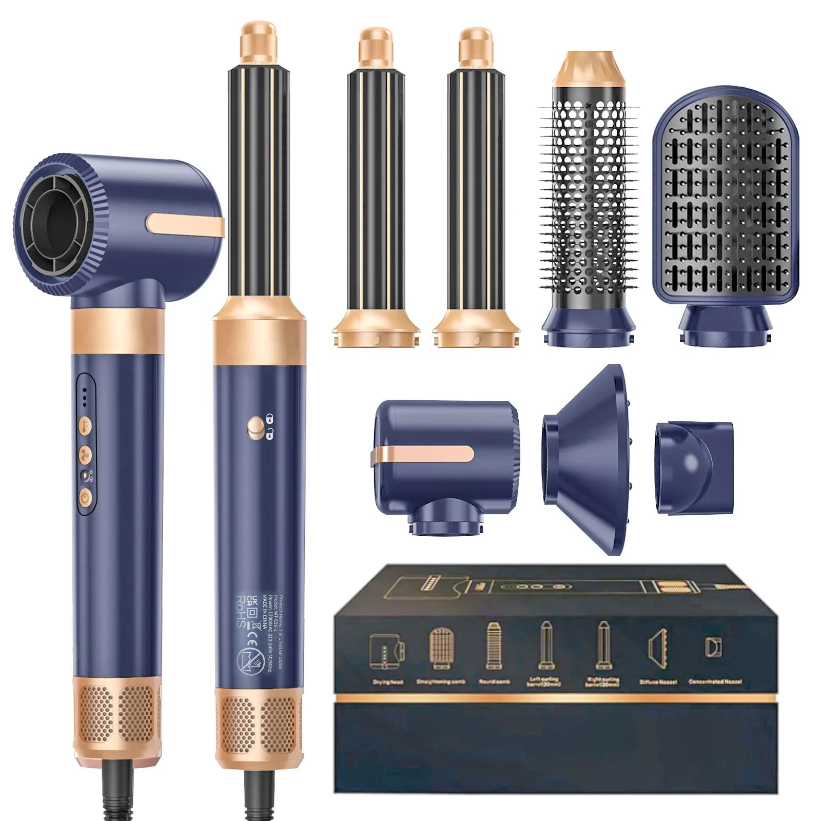 7-in-1 high speed hair dryer brush with interchangeable attachments for curling and straightening