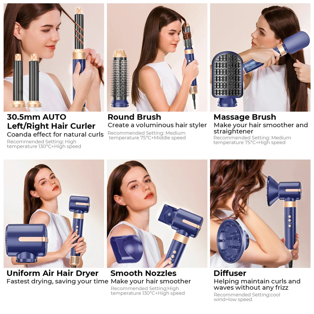 7-in-1 high speed hair dryer brush with interchangeable attachments for curling and straightening — view 2