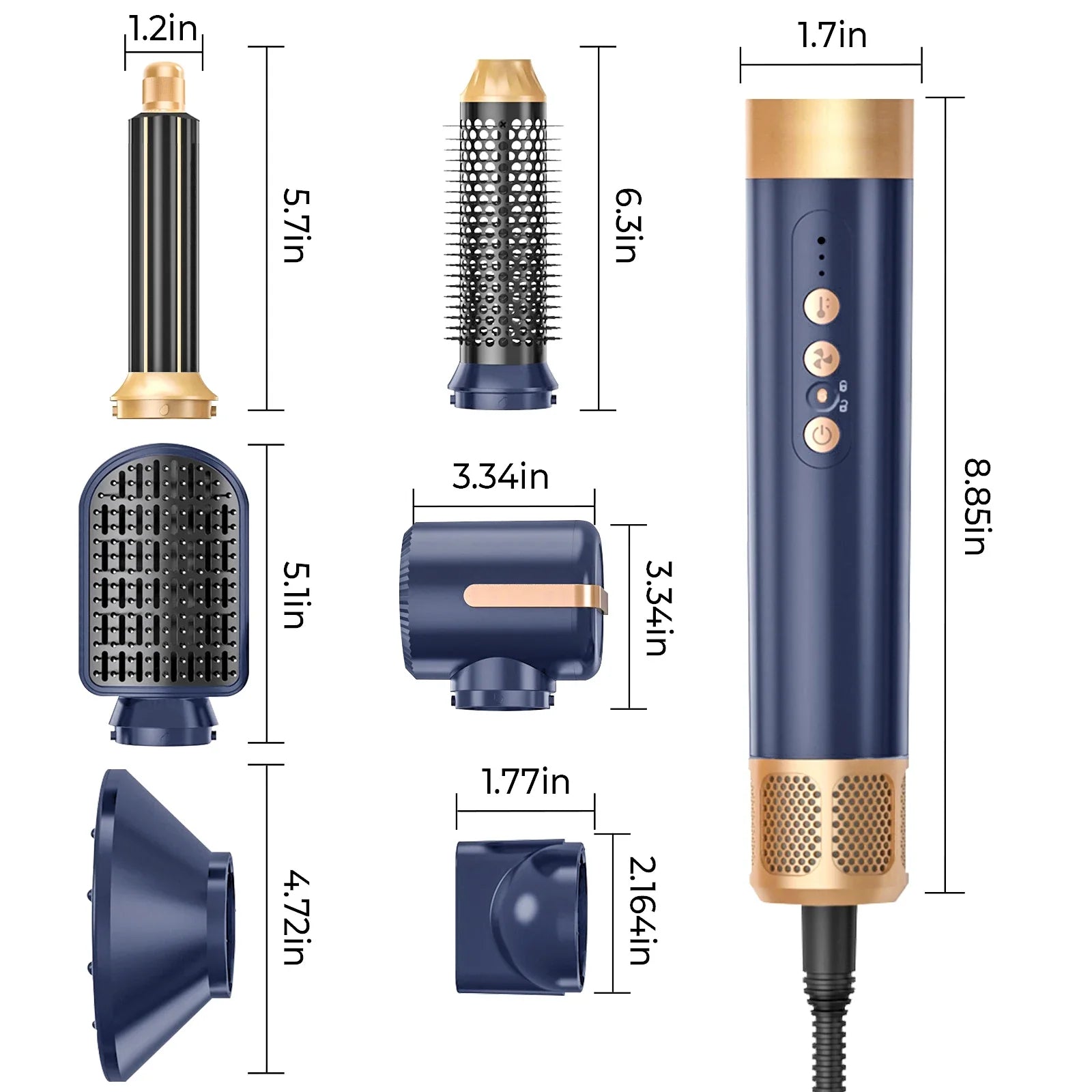 7-in-1 high speed hair dryer brush with interchangeable attachments for curling and straightening — view 3