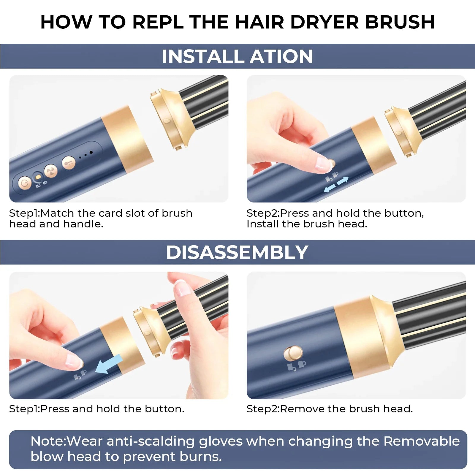 7-in-1 high speed hair dryer brush with interchangeable attachments for curling and straightening — view 4