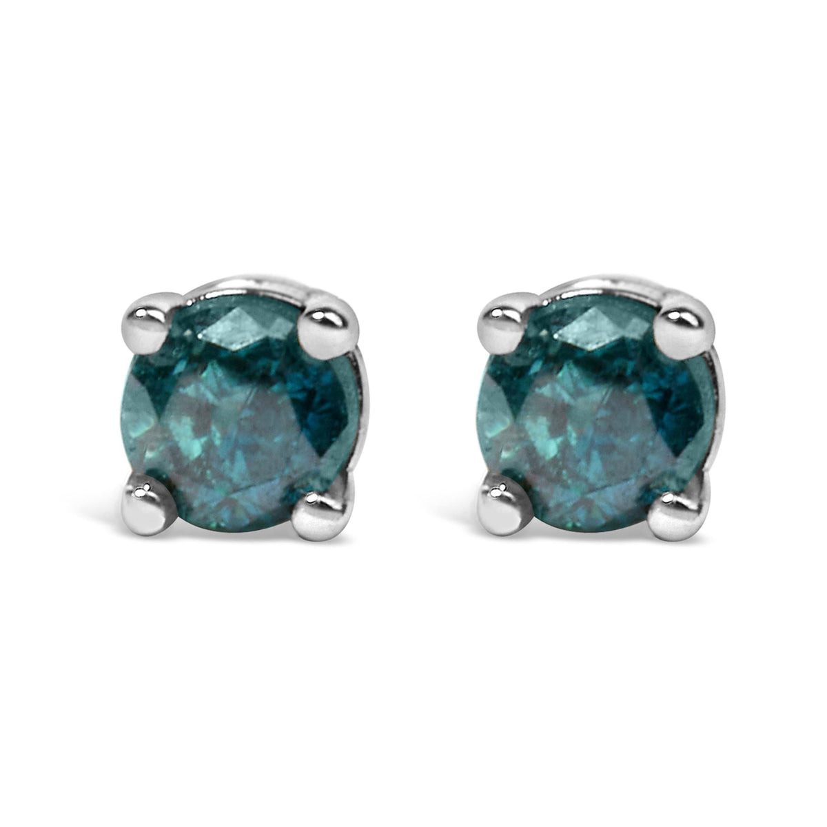.925 Sterling Silver 0.15 Cttw Round Brilliant-Cut Diamond Classic 4-Prong Stud Earrings-0