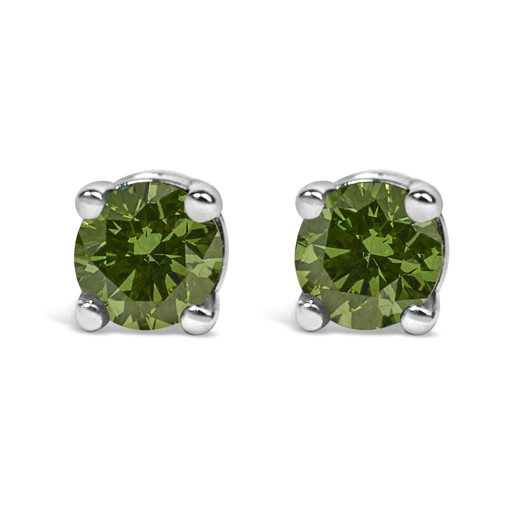 .925 Sterling Silver 1/4 Cttw Round Brilliant-Cut Green Diamond Classic 4-Prong Stud Earrings (Fancy Color-Enhanced, I2-I3 Clarity)-0