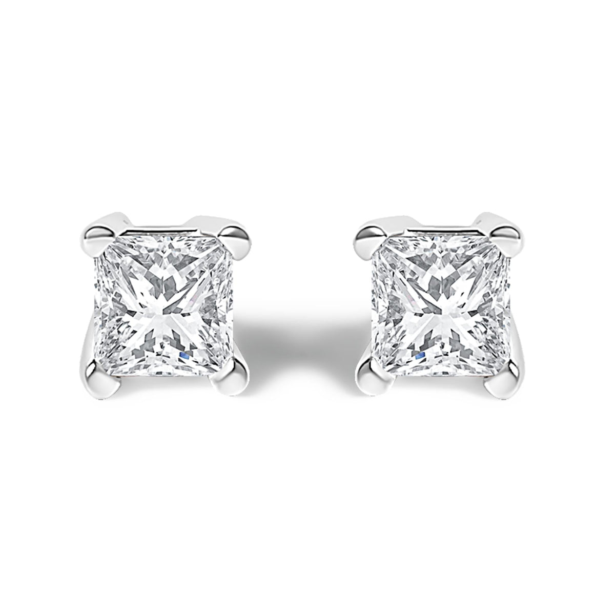 14K White Gold Princess Cut Lab-Grown Diamond Solitaire Stud Earrings (F-G Color, VS2-SI1 Clarity)-1