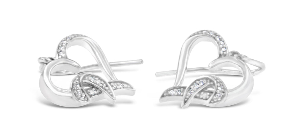Sterling Silver Round Cut Diamond Heart Dangle Earrings (0.09 cttw, H-I Color, I1-I2 Clarity)-1