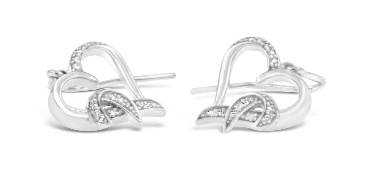 Sterling Silver Round Cut Diamond Heart Dangle Earrings (0.09 cttw, H-I Color, I1-I2 Clarity)-1