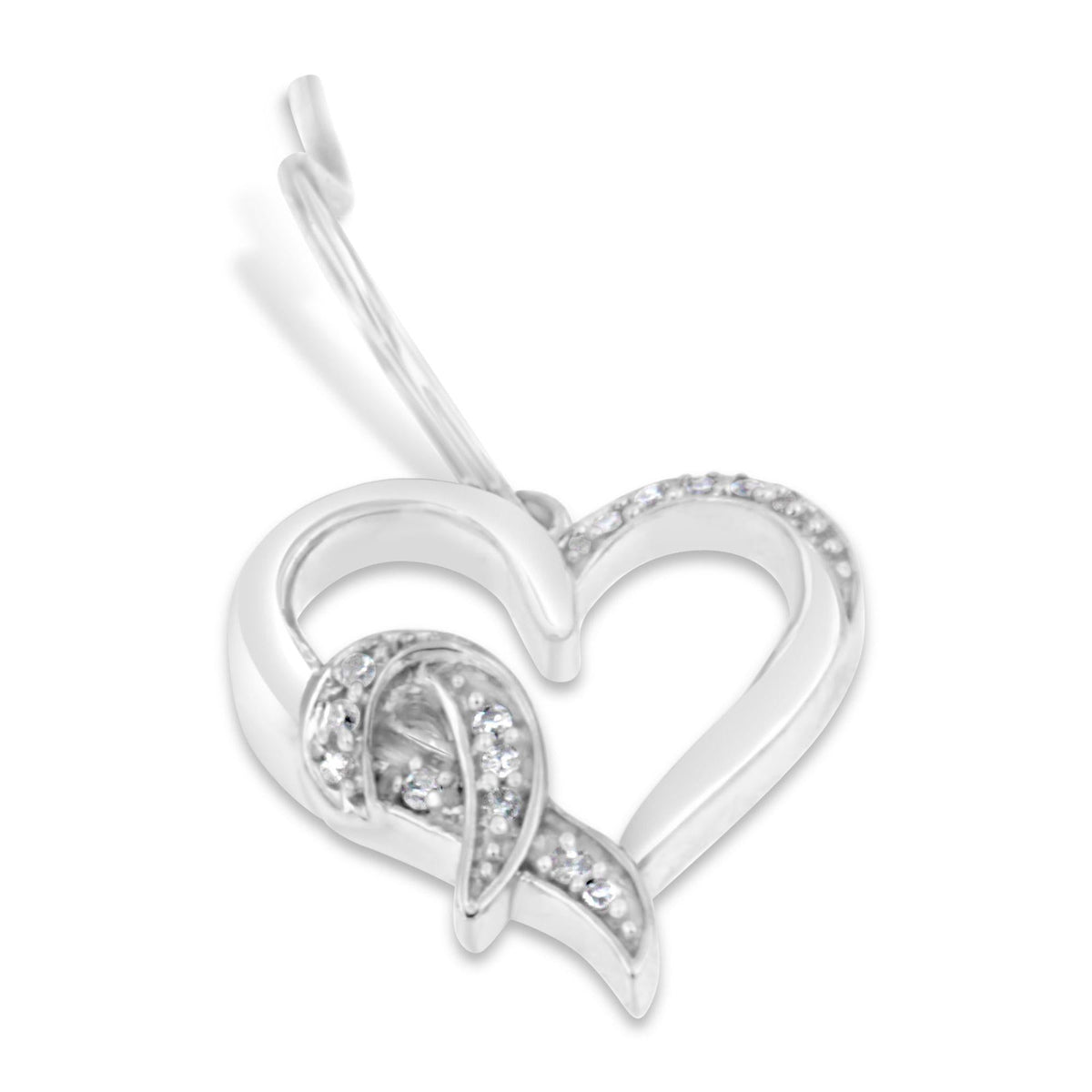 Sterling Silver Round Cut Diamond Heart Dangle Earrings (0.09 cttw, H-I Color, I1-I2 Clarity)-2