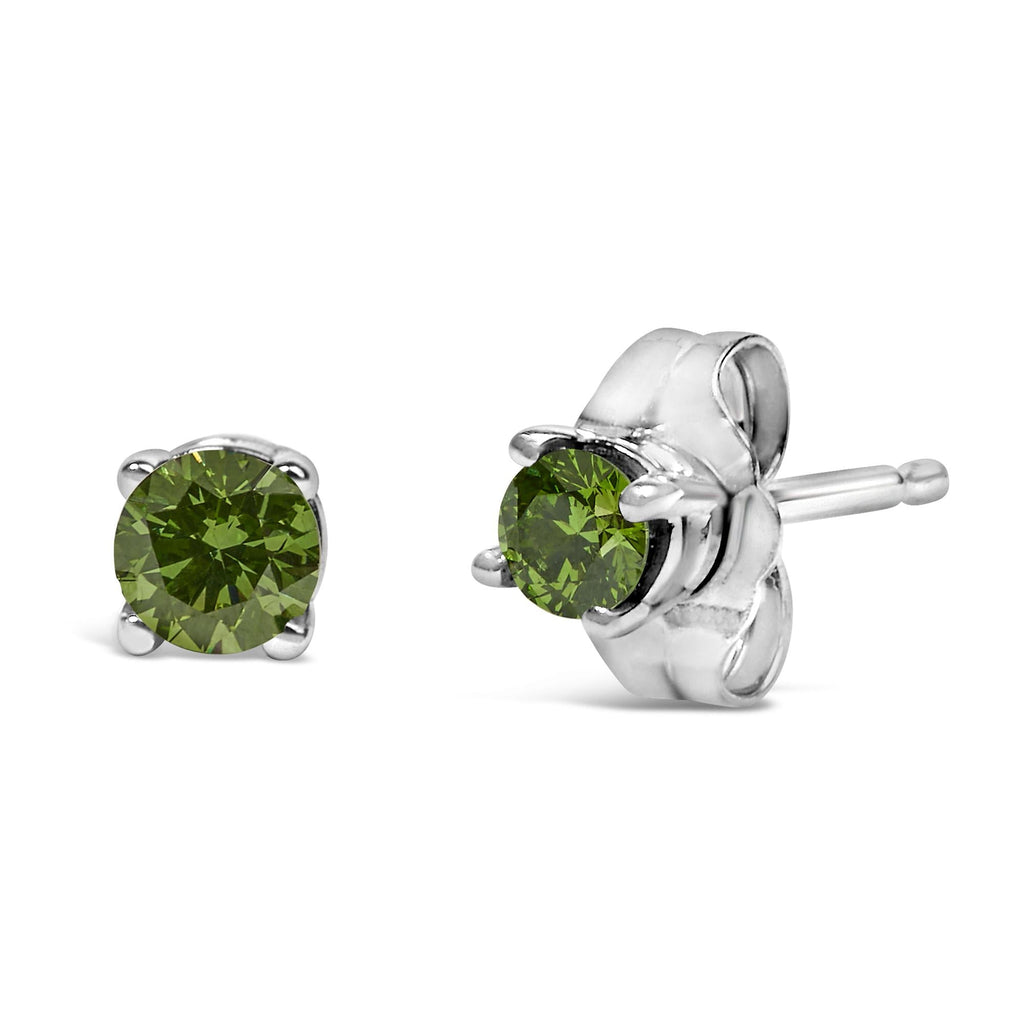 .925 Sterling Silver 0.15 Cttw Round Brilliant-Cut Diamond Classic 4-Prong Stud Earrings-3