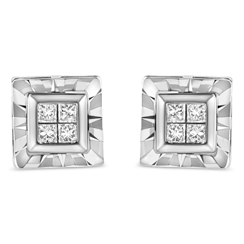 .925 Sterling Silver 1/6 Cttw Invisible Set Princess-Cut Diamond Quad Composite Stud Earrings (H-I Color, I1-I2 Clarity)-0