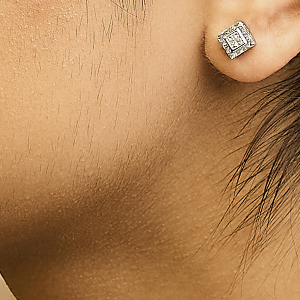 .925 Sterling Silver 1/6 Cttw Invisible Set Princess-Cut Diamond Quad Composite Stud Earrings (H-I Color, I1-I2 Clarity)-2