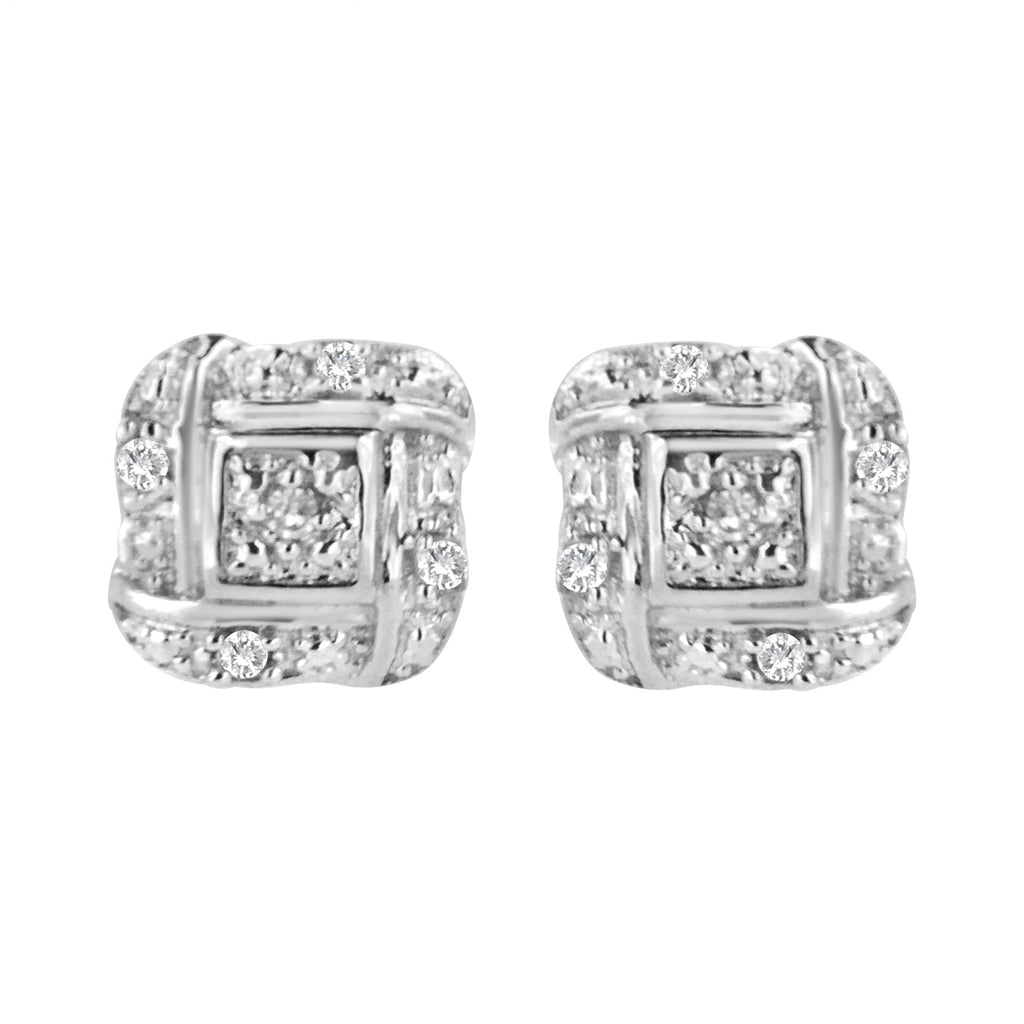 Sterling Silver Round Cut Diamond Square Stud Earrings (0.04 cttw, H-I Color, I2-I3 Clarity)-0