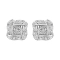 Sterling Silver Round Cut Diamond Square Stud Earrings (0.04 cttw, H-I Color, I2-I3 Clarity)-0