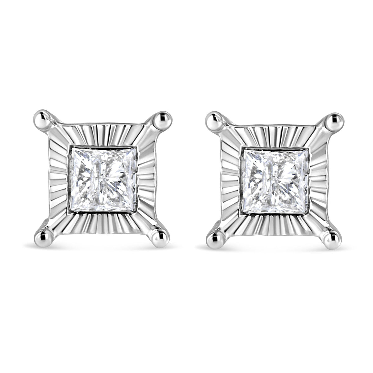 .925 Sterling Silver Miracle Set Princess-cut Diamond Solitaire Stud Earrings (H-I Color, I2-I3 Clarity)-3