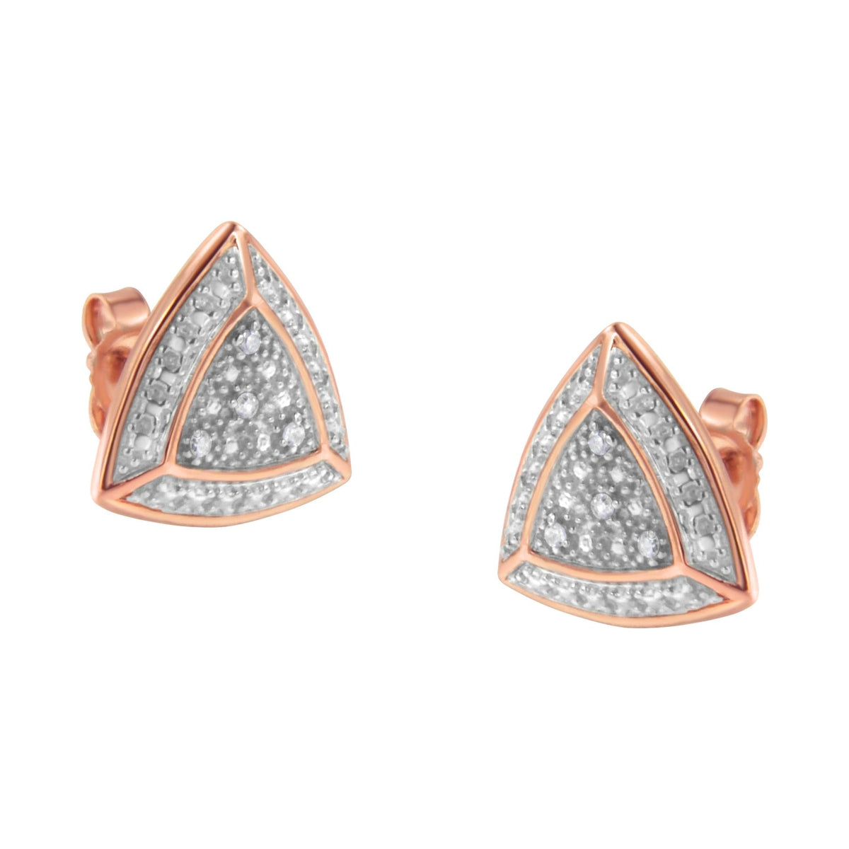 14K Rose Gold over .925 Sterling Silver Diamond-Accented Trillion Shaped 4-Stone Halo-Style Stud Earrings (H-I Color, I2-I3 Clarity)-0